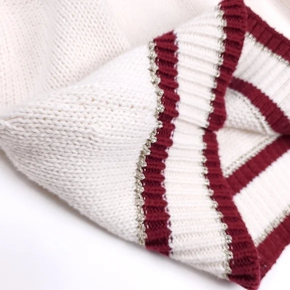 New Loft Cream Red Trim Gold Button Bell Sleeve Sweater Sz Xs - Picture 7 of 14